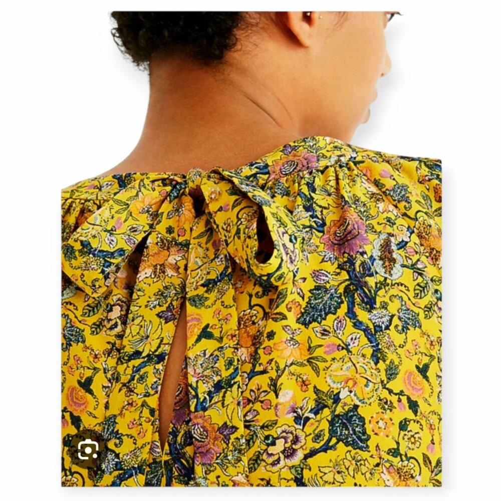 Madewell x Karen Walker Yellow Floral 100 Silk Boho Blouse Tie Back Size M - Picture 2 of 9
